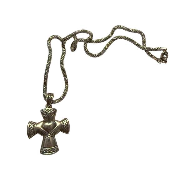 Retired Rare James Avery Hands Heart Crown Cross Pendant Necklace - Picture 3 of 10